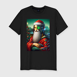 Футболка slim-fit Mona Lisa in Santa costume - cyberpunk, цвет: черный