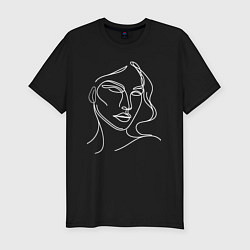 Мужская slim-футболка Женский портрет белыми линиями