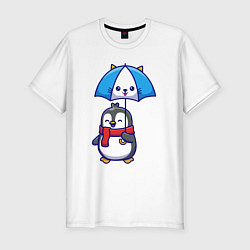 Футболка slim-fit Пингвин с кошачим зонтом, цвет: белый
