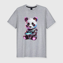 Футболка slim-fit Funny panda - cyberpunk, цвет: меланж