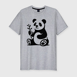 Футболка slim-fit Сидящая панда с бамбуком в лапе, цвет: меланж