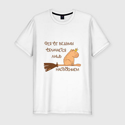 Мужская slim-футболка Мем капибара на метле: фея и ведьма