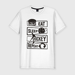 Футболка slim-fit Eat sleep hockey, цвет: белый