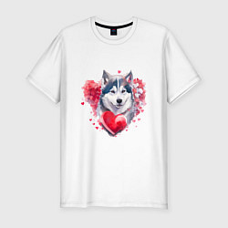 Футболка slim-fit Хаски с красным сердечком, цвет: белый