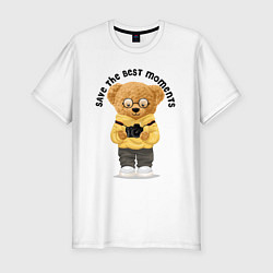 Мужская slim-футболка Плюшевый медвежонок с фотоаппаратом