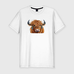 Футболка slim-fit Шотландский волосатый бык, цвет: белый
