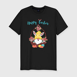 Футболка slim-fit Пасхальный гном с яйцами, цвет: черный