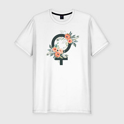 Футболка slim-fit Female sign flowers, цвет: белый