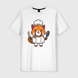 Футболка slim-fit Красная панда повар, цвет: белый