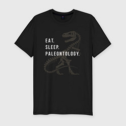 Мужская slim-футболка Eat - sleep - paleontology