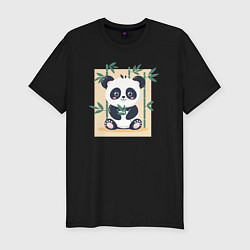 Футболка slim-fit Панда кушает бамбук, цвет: черный