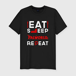 Футболка slim-fit Надпись eat sleep Palworld repeat, цвет: черный