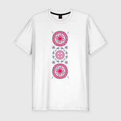 Мужская slim-футболка Солнца по мотивам мезенской росписи