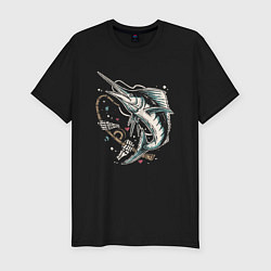 Футболка slim-fit Скелет рыбалка, цвет: черный