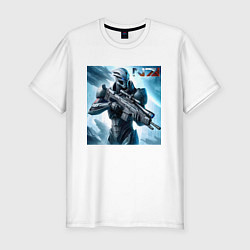 Футболка slim-fit Mass Effect - N7 ai art, цвет: белый