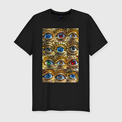 Мужская slim-футболка Глаза разноцветные из золота в стиле стимпанк
