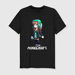 Футболка slim-fit Minecraft девушка в наушниках, цвет: черный