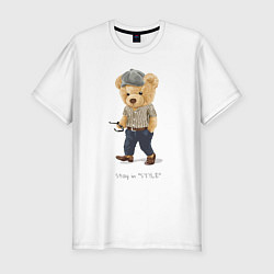 Футболка slim-fit Плюшевый медведь стильный, цвет: белый