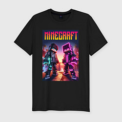 Футболка slim-fit Minecraft - neon fantasy ai art, цвет: черный