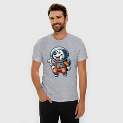 Футболка slim-fit Dalmatian cosmonaut puppy with a bone, цвет: меланж — фото 2