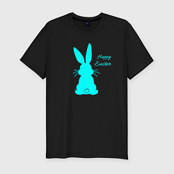 Футболка slim-fit Пасхальный кролик бирюзовый, цвет: черный