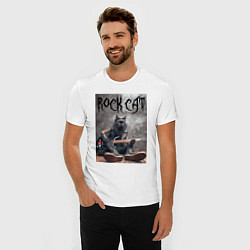 Футболка slim-fit Rock cat - ai art, цвет: белый — фото 2