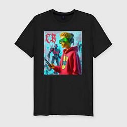 Футболка slim-fit Bart Simpson - cyberpunk ai art, цвет: черный