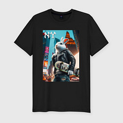 Футболка slim-fit Cool hare with a skateboard - ai art, цвет: черный