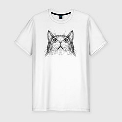 Футболка slim-fit Кот в шоке мем, цвет: белый