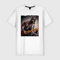Футболка slim-fit Татуированный чёрный котяра рок гитарист, цвет: белый