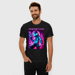 Футболка slim-fit Neon Minecraft - ai art, цвет: черный — фото 2