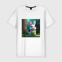 Футболка slim-fit Зайчик на поляне, цвет: белый