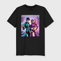 Футболка slim-fit Barbie and Ken Voxel ai art Minecraft 2099, цвет: черный