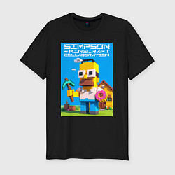 Футболка slim-fit Homer Simpson and Minecraft - collaboration ai art, цвет: черный