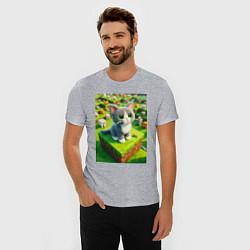 Футболка slim-fit Funny kitten - Minecraft ai art, цвет: меланж — фото 2