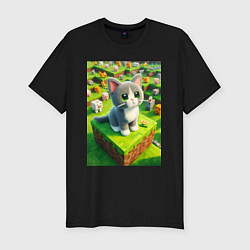 Футболка slim-fit Funny kitten - Minecraft ai art, цвет: черный