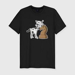 Мужская slim-футболка Кошка Хома и шахматный конь