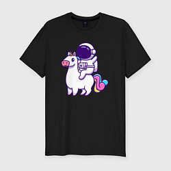 Футболка slim-fit Космонавт и единорог, цвет: черный