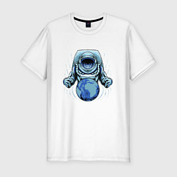 Мужская slim-футболка Космонавт с планетой