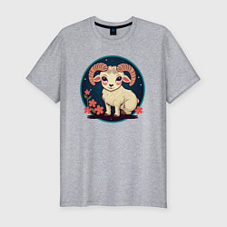 Футболка slim-fit Барашек знак зодиака Овен на фоне цветов, цвет: меланж