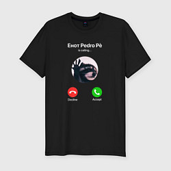 Мужская slim-футболка Енот pedro pe is calling мем