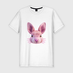 Футболка slim-fit Розовый заяц - портрет кролика, цвет: белый