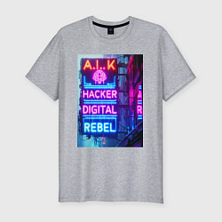 Футболка slim-fit Ai hacker digital rebel - neon glow, цвет: меланж