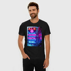 Футболка slim-fit Ai hacker digital rebel - neon glow, цвет: черный — фото 2