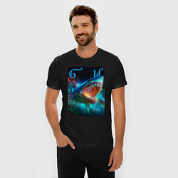 Футболка slim-fit Great white space shark - ai art, цвет: черный — фото 2