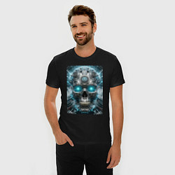 Футболка slim-fit Electrified cyber skull - ai art fantasy, цвет: черный — фото 2