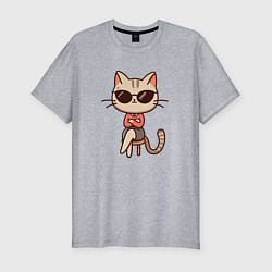 Футболка slim-fit Деловая кошка босс в очках внимательно смотрит, цвет: меланж