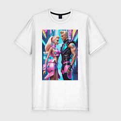 Футболка slim-fit Barbie and Ken - ai art fantasy, цвет: белый