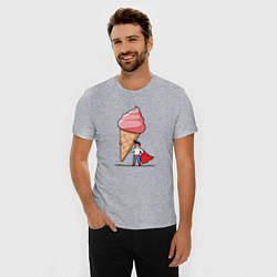 Футболка slim-fit Забавный супермен держит огромный рожок мороженого, цвет: меланж — фото 2