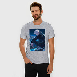 Футболка slim-fit Магическая битва Сатору Годзё арт, цвет: меланж — фото 2